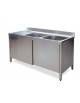 Lavello armadiato inox con ante scorrevoli 2 vasche + gocciolatoio sinistro - Dimensioni cm 180x70x85/90h
