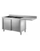 Lavello inox armadiato ante scorrevoli 2 vasche + gocciolatoio destro a sbalzo per lavastoviglie sottobanco - cm 180x70x85/90h