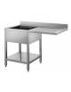 Lavello inox con ripiano inferiore 1 vasca + gocciolatoio a sbalzo per lavastoviglie sottobanco - cm 140x70x85/90h