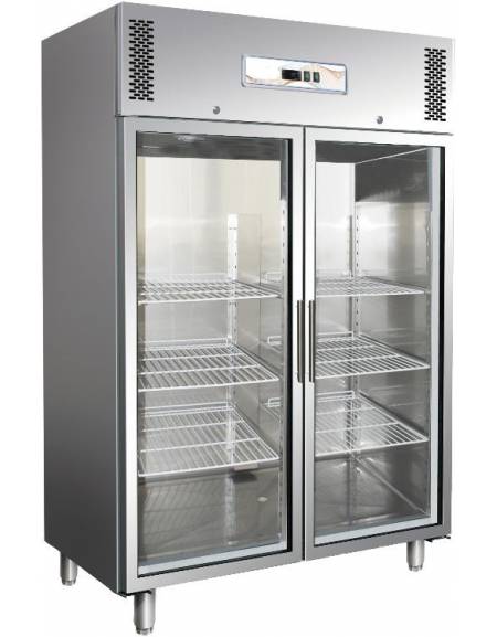 Armadio frigorifero inox con due porte in vetro Lt. 1.400  -2 +8°C - cm 148x83x201h
