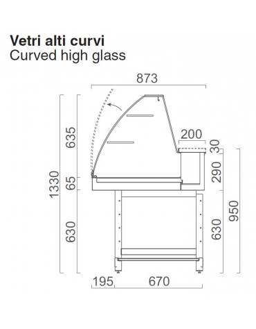 Vetrina fredda statica vetri curvi da cm. 125