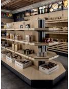 Scaffalatura retrobanco in legno per panetteria panificio con una cesta grande , una cesta media e 2 ripiani - cm 100x55x240h