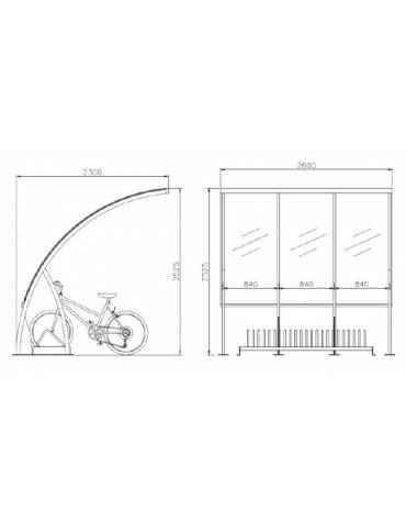 Pensilina per bici in acciaio zincato e verniciato, copertura in policarbonato. Portabici non incluso - cm 255×230x250h