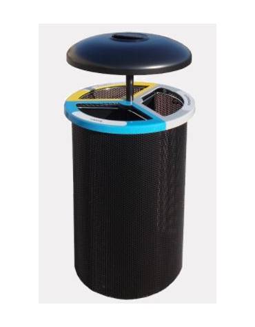 Cestino per la raccolta differenziata da Lt 120 diviso in tre settori con coperchio e posacenere  - cm 50,5 x 108,5h