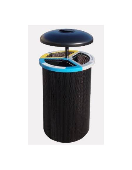 Cestino per la raccolta differenziata da Lt 120 diviso in tre settori con coperchio e posacenere  - cm 50,5 x 108,5h