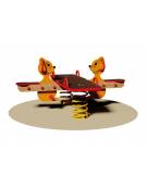 Gioco a molla dondolo 4 posti con figura in legno a forma di Scoiattoli - Da interrare o filo pavimento - cm 140x150x75h