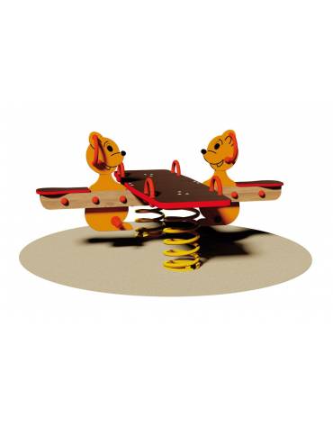 Gioco a molla dondolo 4 posti con figura in legno a forma di Scoiattoli - Da interrare o filo pavimento - cm 140x150x75h