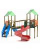 Mini villaggio , 2 torri e 2 scivoli di cui 1 elicoidale, scala e pianale in lamiera bugnata - cm 443x587xh360