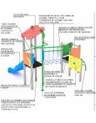 Torre singola teen con tetto, stuttura in alluminio, scivolo in polietilene rotazionale - cm 162x368x337h