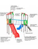 Torre doppia teen (1 con tetto), stuttura in alluminio, scivolo in polietilene rotazionale - cm 455x504x337h