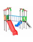 Torre doppia teen con tetto, struttura in alluminio, 2 scivoli in polietilene rotazionale - cm 455x504x337h