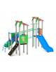 Villaggio con 3 torri (2 con tetto), struttura in alluminio, 2 scivoli in polietilene rotazionale - cm 431x445x317h
