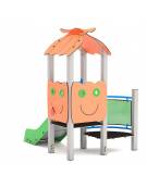 Mini torre singola con tetto, struttura in alluminio, scivolo dritto in acciaio e step - cm 158x207x232h