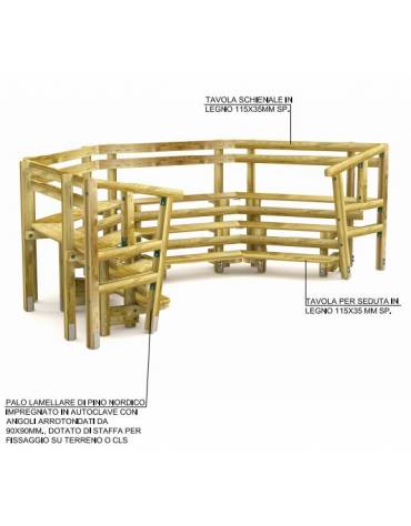 Anfiteatro per bambini realizzato in legno di pino nordico impregnato  - cm 267x519x164h