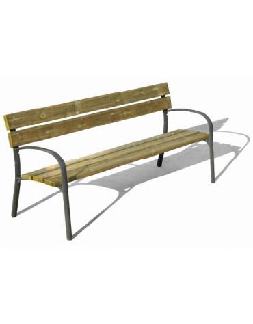Panchina arredo design per parco -  2 fianchi con bracciolo in ghisa, 5 doghe in legno di pino nordico  - cm 190x63xh77