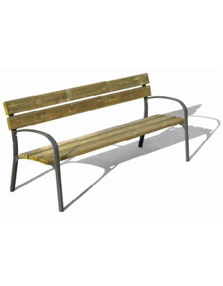 Panchina arredo design per parco -  2 fianchi con bracciolo in ghisa, 5 doghe in legno di pino nordico  - cm 190x63xh77