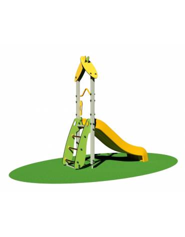 Scivolo "zero legno" con scaletta, struttura alluminio e finiture in HPL - scivolo h 100 cm in polietilene - cm 240x90x252h