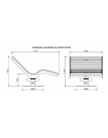 Panchina Chaise longue rotante 360°, in acciaio e doghe in legno di pino - autoportante - cm 120x175x109h