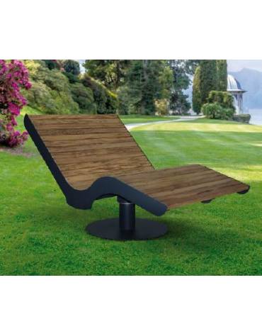 Panchina Chaise longue rotante 360°, in acciaio e doghe in legno di pregio - autoportante - cm 60x175x109h