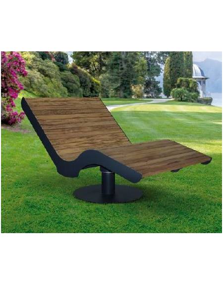 Panchina Chaise longue rotante 360°, in acciaio e doghe in legno di pino - da tassellare - cm 120x175x109h