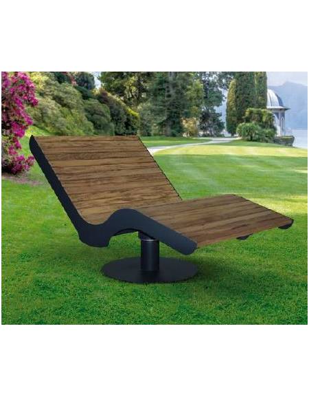 Panchina Chaise longue rotante 360°, in acciaio e doghe in legno di pino - da tassellare - cm 60x175x109h