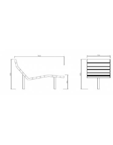 Panchina Chaise longue, struttura in acciaio e doghe in legno di pino - da tassellare - cm 75x160x95,5h