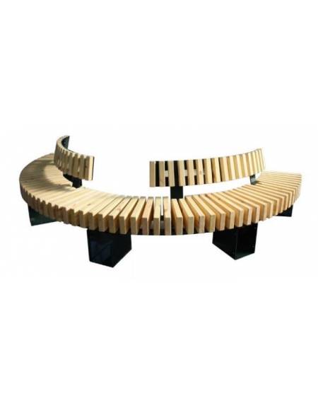 Panchina angolare con schienale, in legno di pregio e acciaio zincato e verniciato - modulo da cm 150x45h