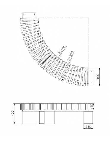 Panchina angolare in legno di pregio e acciaio zincato e verniciato nelle varie colorazioni RAL - cm 150x45h