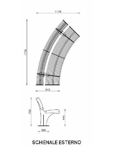 Panchina angolare con schienale esterno, struttura in acciaio inox - cm 177,6x117,8x76,9h