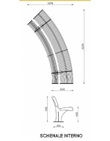 Panchina angolare con schienale interno, struttura in acciaio inox - cm 222,9,x137,6x76,9h