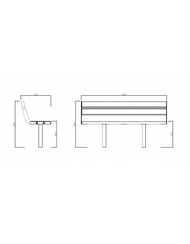 Panchina con schienale e seduta in legno di pregio, struttura in acciaio zincato - cm 150x53x80,5h