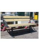 Panchina con schienale e braccioli, seduta in legno di pregio, struttura in acciaio zincato - cm 150x53,1x80,6h