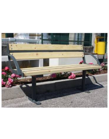 Panchina con schienale e braccioli, seduta in legno di pregio, struttura in acciaio zincato - cm 150x53,1x80,6h