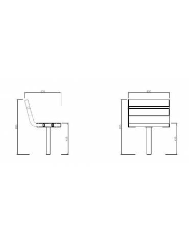 Panchina 1 posto con schienale, seduta in legno di pino e struttura acciaio verniciato - cm 60x53x80,5h