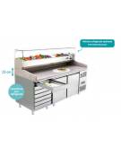 Banco pizza refrigerato ventilato, 2 porte, 7 cassetti - Lt. 580 -  -2°+8°C - mm 2010×800×1000h