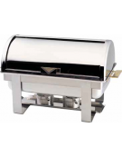Chafing dish rettangolare con coperchio rool top. bruciatori ad alcool.  cm 65x47x45h