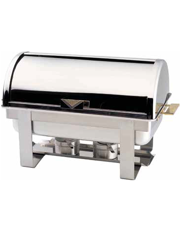 Chafing dish rettangolare con coperchio rool top. bruciatori ad alcool.  cm 65x47x45h