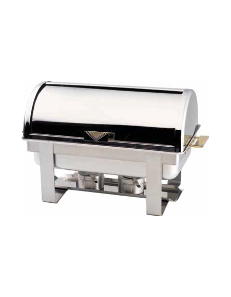 Chafing dish rettangolare con coperchio rool top. bruciatori ad alcool.  cm 65x47x45h