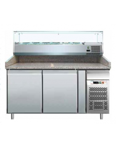 Banco refrigerato pizzeria con sovrastruttura refrigerata GN 1/4 - cm 151x80x139h