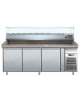 Banco refrigerato pizzeria 3 porte con sovrastruttura refrigerata GN 1/4 - In acciaio inox AISI 304 - CLASSE C - cm 202,5x80x139