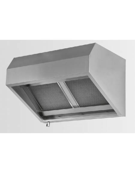 Cappa snack professionale a parete inox AISI 430 ecologica a Carboni attivi con motore elettoaspiratore cm 240x70x60h