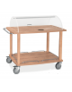 Carrello in legno 2 piani - colore Rovere - cupola in plexiglass semicilindrica - cm 110x56x107h
