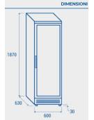 Congelatore porta a vetro 270Lt. - refrigerazione statica con ventola di assistenza - mm 595x600x1825h
