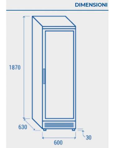 Congelatore porta a vetro 270Lt. - refrigerazione statica con ventola di assistenza - mm 595x600x1825h