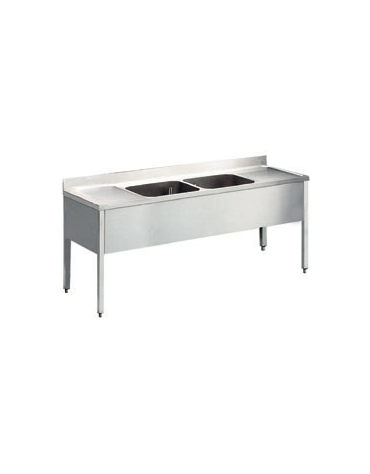 Lavatoio inox 2 vasche+2 gocciolatoi Dimensioni cm.190x70x85/90h