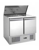 Tavolo saladette refrigerato +2° +8°C per insalate con vasca per bacinelle GN e pianetto in polietilene cm.90x70x85h
