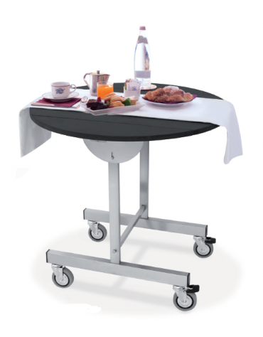 Tavolo breakfast su ruote struttura in acciaio Inox - con finitura spazzolata - colore nero - cm Ø80x78h