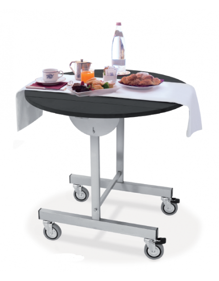 Tavolo breakfast su ruote con struttura in acciaio Inox - colore nero - piano tondo Ø cm 100 - Dimensioni 100x78h