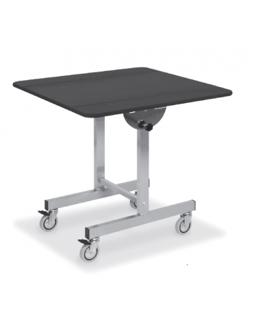 Tavolo breakfast su ruote con struttura in acciaio Inox - colore nero - piano quadrato cm 100x100 - dimensioni cm 100x100x78h