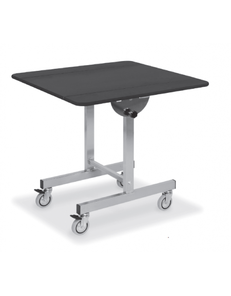 Tavolo breakfast su ruote con struttura in acciaio Inox - colore nero - piano quadrato cm 100x100 - dimensioni cm 100x100x78h